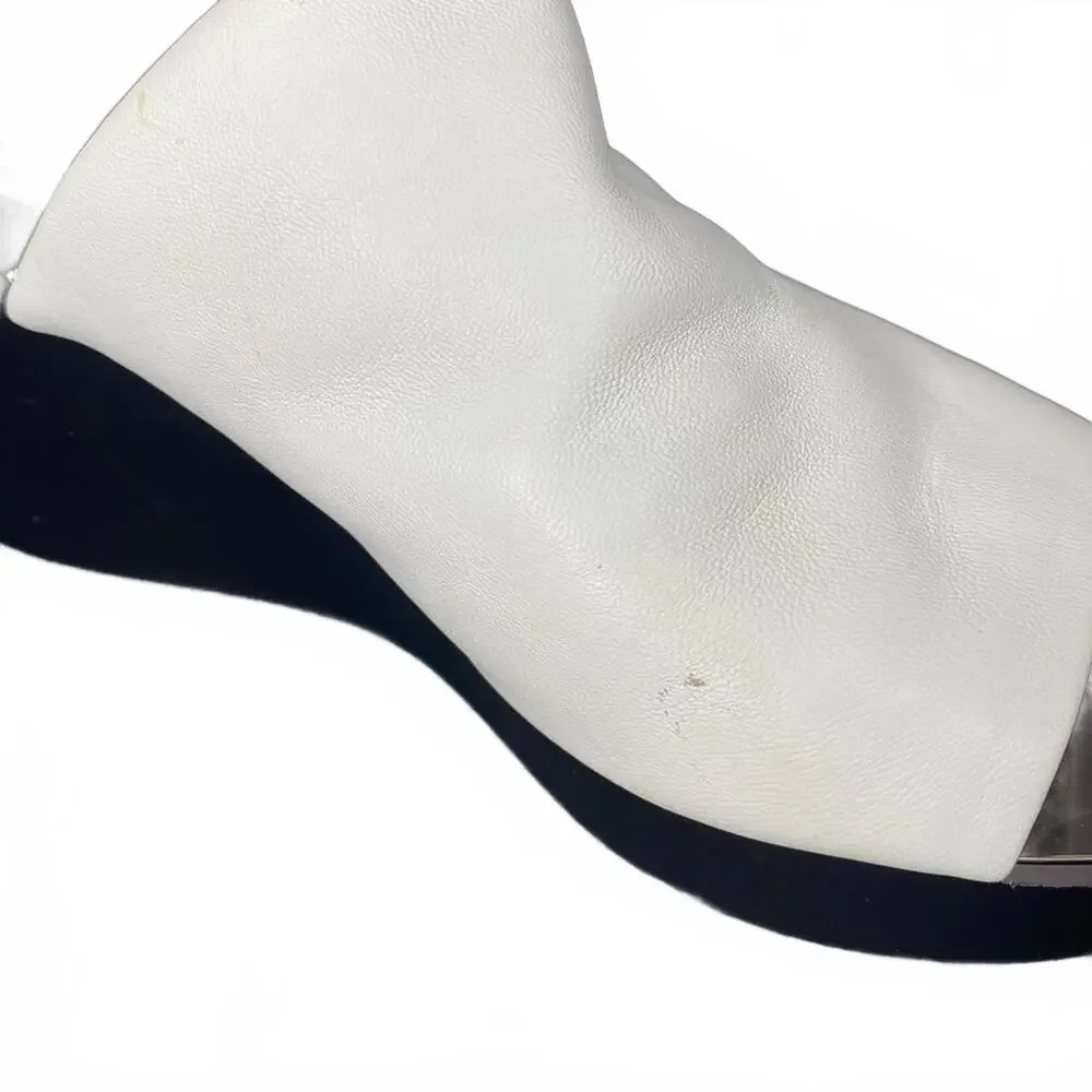 Y2K Karl Lagerfeld Paris‎ Lyric White Leather Platform Slides Women's 8.5